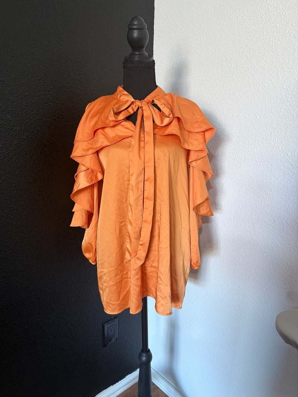 Why Dress - Orange Ruffle Top Blouse Size S